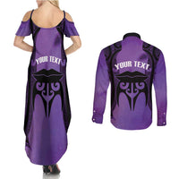 Personalised New Zealand Suffrage Day Couples Matching Summer Maxi Dress and Long Sleeve Button Shirt Maori Tattoo Galaxy Vibe - Polynesian Pride