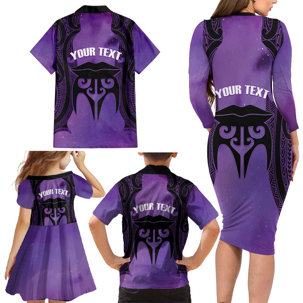 Personalised New Zealand Suffrage Day Family Matching Long Sleeve Bodycon Dress and Hawaiian Shirt Maori Tattoo Galaxy Vibe - Polynesian Pride