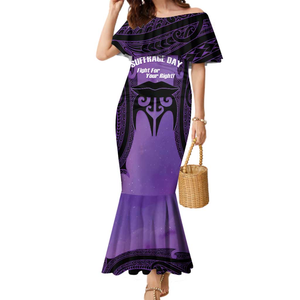 Personalised New Zealand Suffrage Day Family Matching Mermaid Dress and Hawaiian Shirt Maori Tattoo Galaxy Vibe - Polynesian Pride