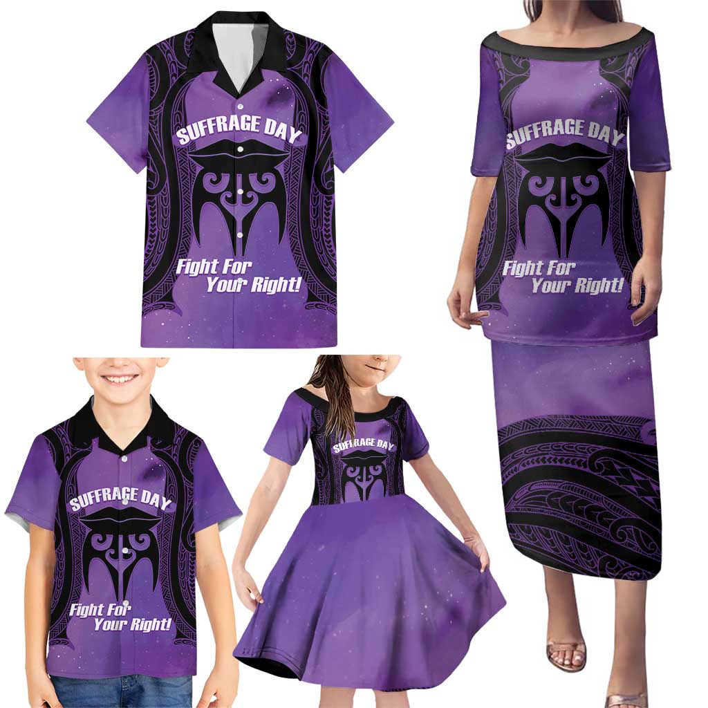 Personalised New Zealand Suffrage Day Family Matching Puletasi and Hawaiian Shirt Maori Tattoo Galaxy Vibe - Polynesian Pride