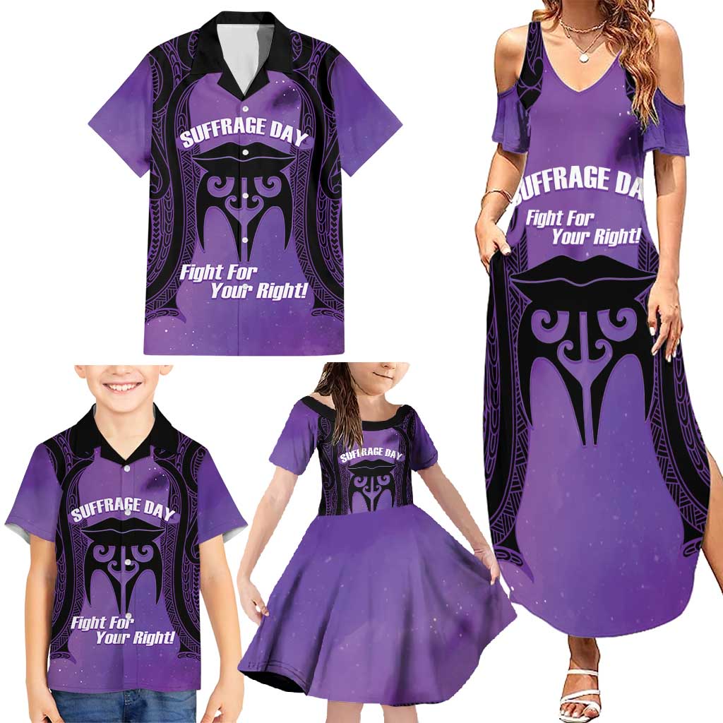 Personalised New Zealand Suffrage Day Family Matching Summer Maxi Dress and Hawaiian Shirt Maori Tattoo Galaxy Vibe - Polynesian Pride