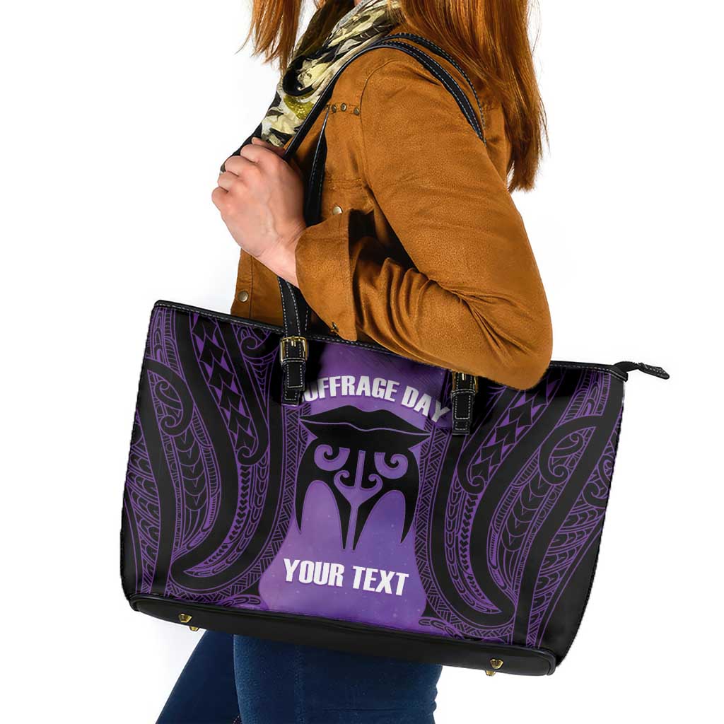 Personalised New Zealand Suffrage Day Leather Tote Bag Maori Tattoo Galaxy Vibe - Polynesian Pride