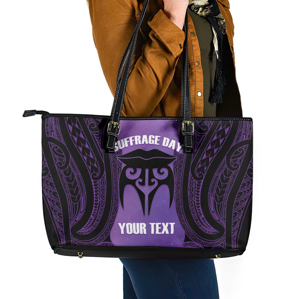 Personalised New Zealand Suffrage Day Leather Tote Bag Maori Tattoo Galaxy Vibe - Polynesian Pride