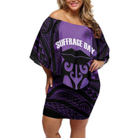 Personalised New Zealand Suffrage Day Off Shoulder Short Dress Maori Tattoo Galaxy Vibe - Polynesian Pride