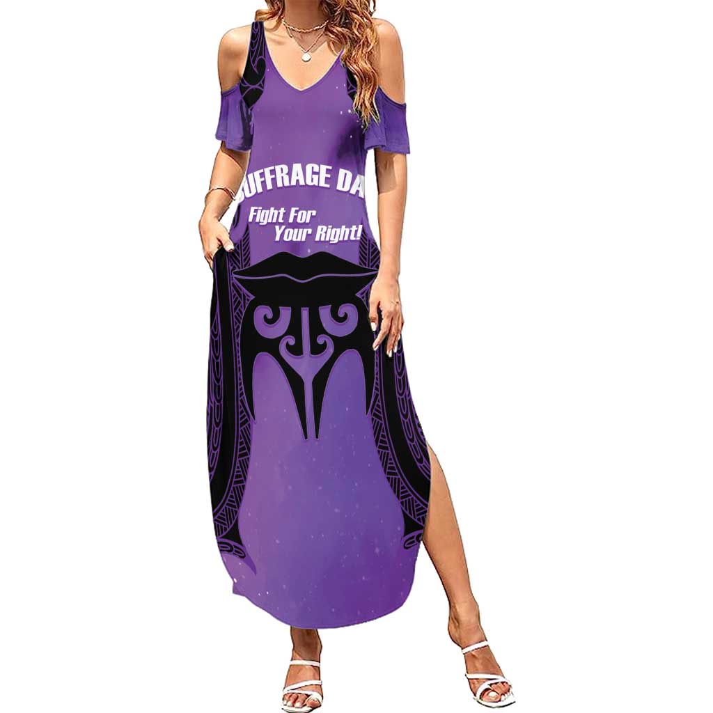 Personalised New Zealand Suffrage Day Summer Maxi Dress Maori Tattoo Galaxy Vibe - Polynesian Pride