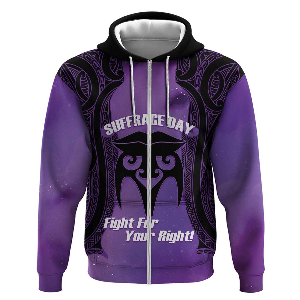 Personalised New Zealand Suffrage Day Zip Hoodie Maori Tattoo Galaxy Vibe - Polynesian Pride