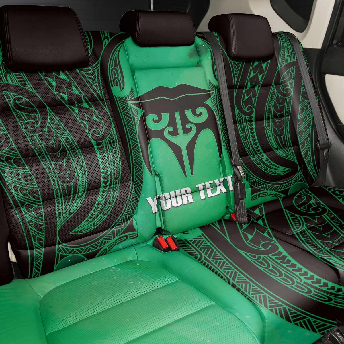 Personalised Moko Kauae New Zealand Back Car Seat Cover Maori Chin Tattoo Green - Polynesian Pride