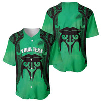 Personalised Moko Kauae New Zealand Baseball Jersey Maori Chin Tattoo Green - Polynesian Pride