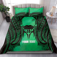 Personalised Moko Kauae New Zealand Bedding Set Maori Chin Tattoo Green - Polynesian Pride