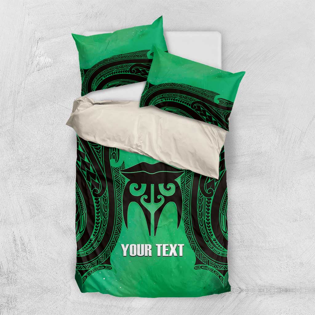 Personalised Moko Kauae New Zealand Bedding Set Maori Chin Tattoo Green - Polynesian Pride