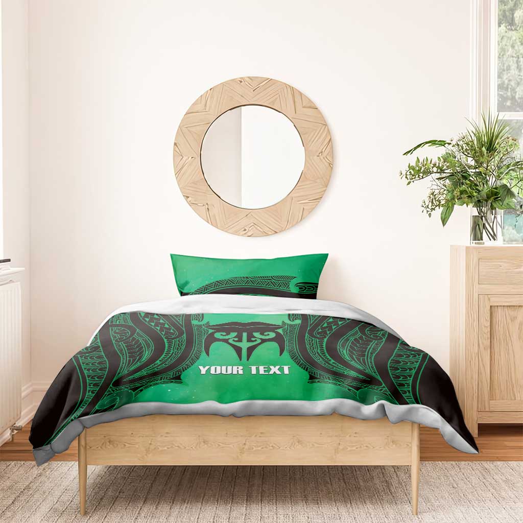 Personalised Moko Kauae New Zealand Bedding Set Maori Chin Tattoo Green - Polynesian Pride