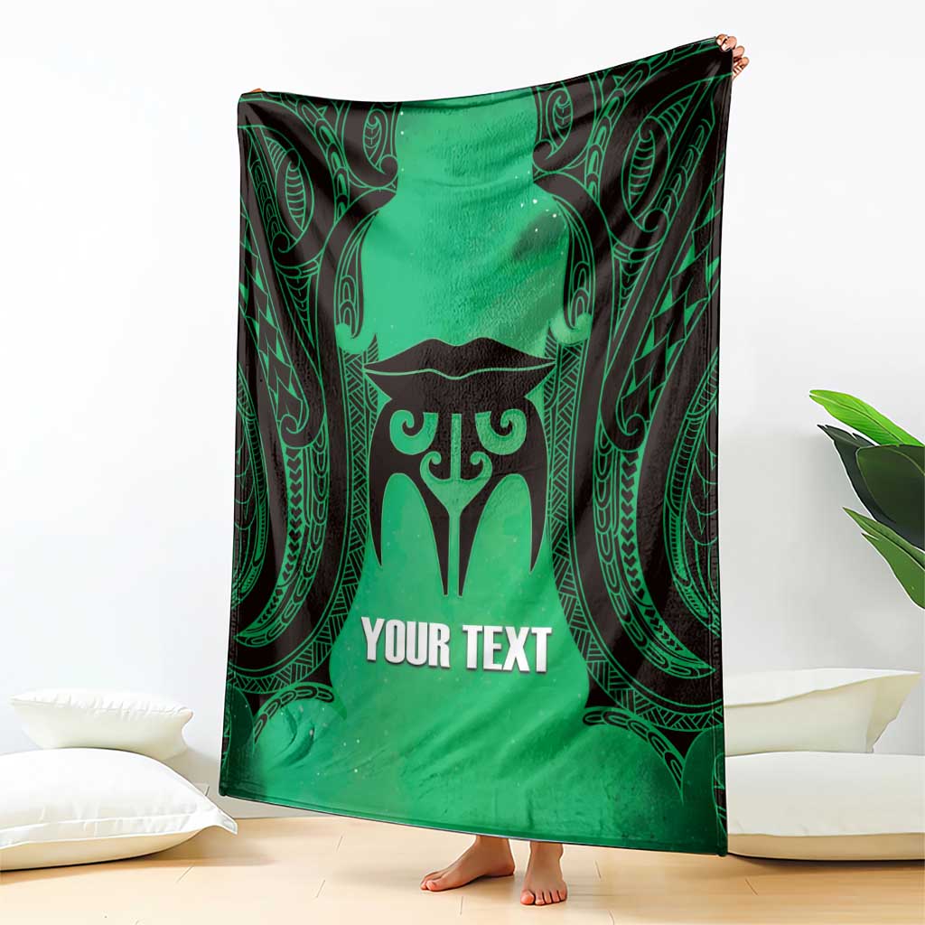 Personalised Moko Kauae New Zealand Blanket Maori Chin Tattoo Green - Polynesian Pride