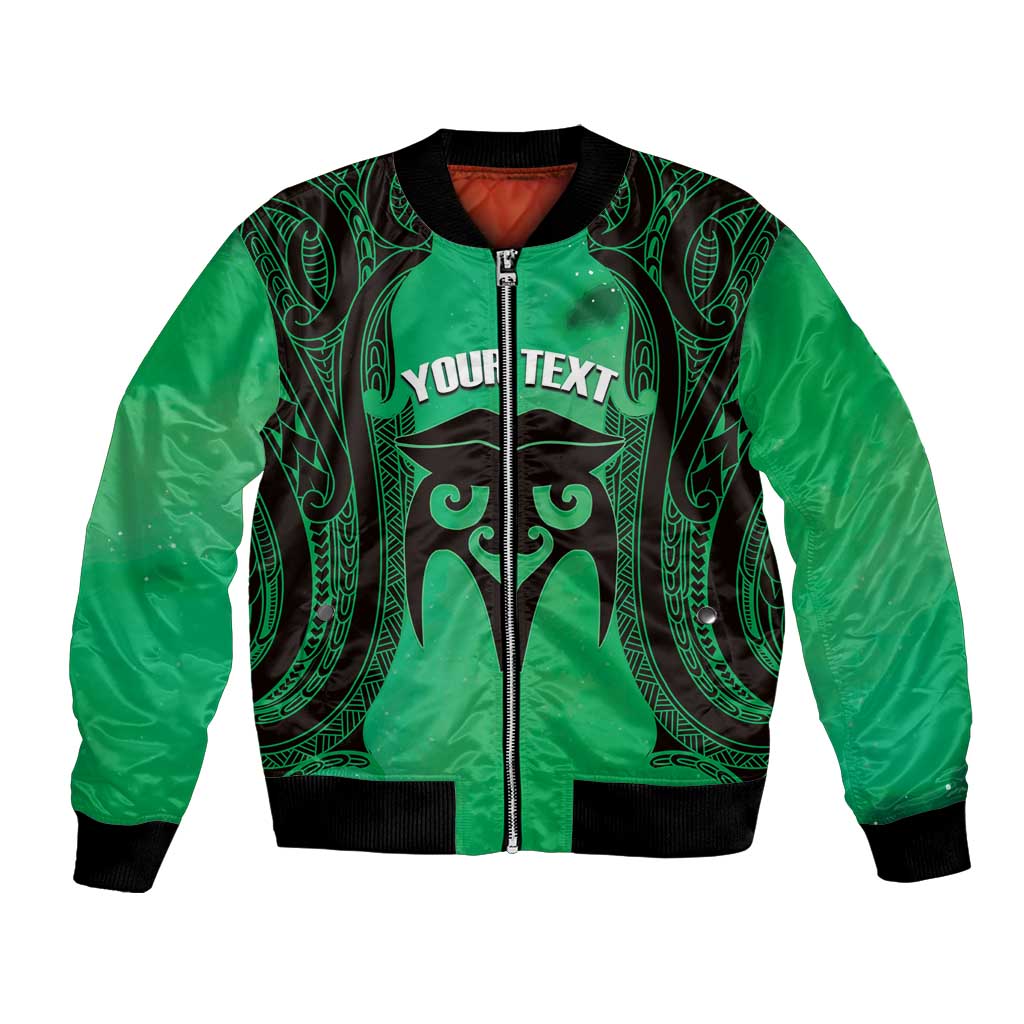 Personalised Moko Kauae New Zealand Bomber Jacket Maori Chin Tattoo Green - Polynesian Pride