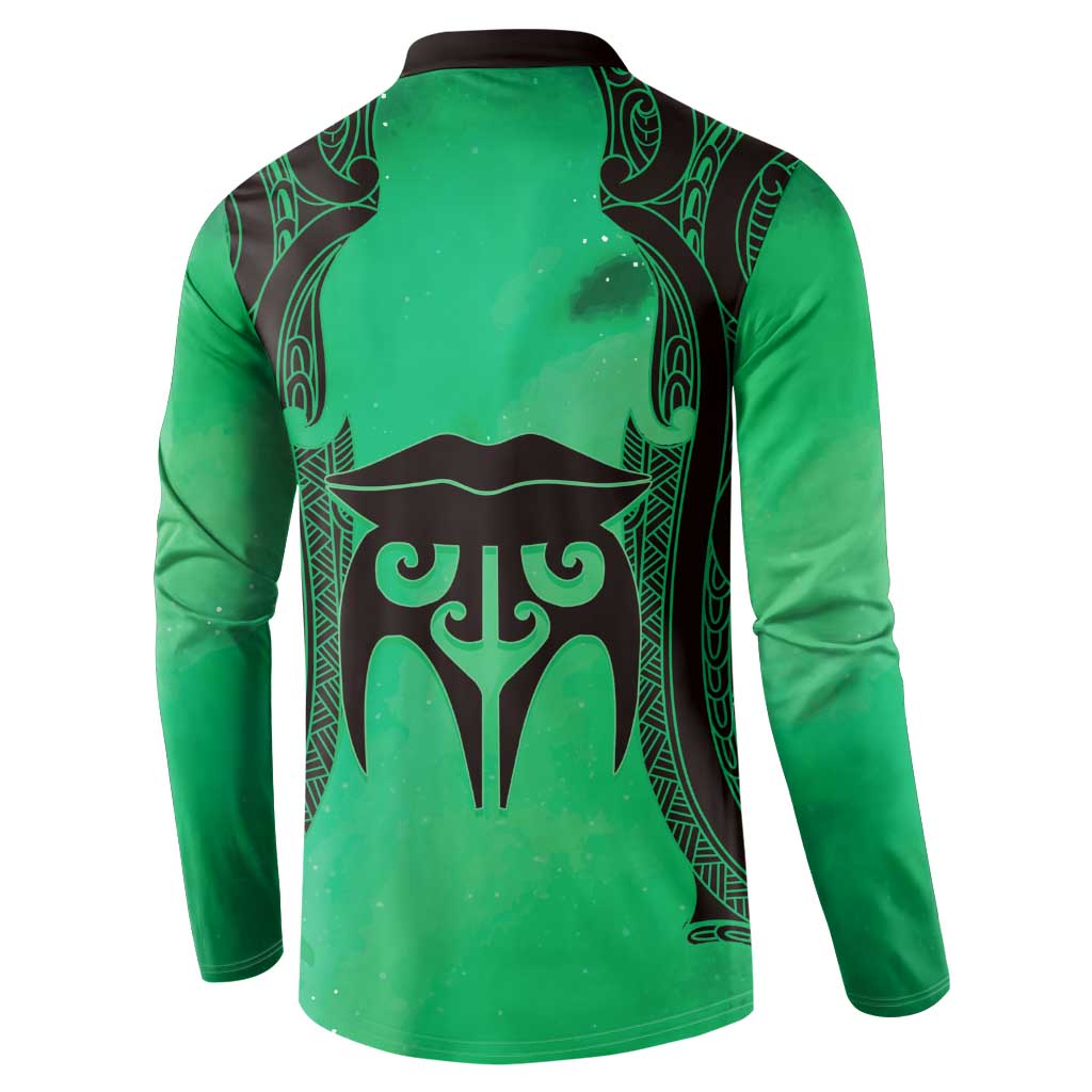 Personalised Moko Kauae New Zealand Button Sweatshirt Maori Chin Tattoo Green - Polynesian Pride