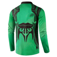 Personalised Moko Kauae New Zealand Button Sweatshirt Maori Chin Tattoo Green - Polynesian Pride