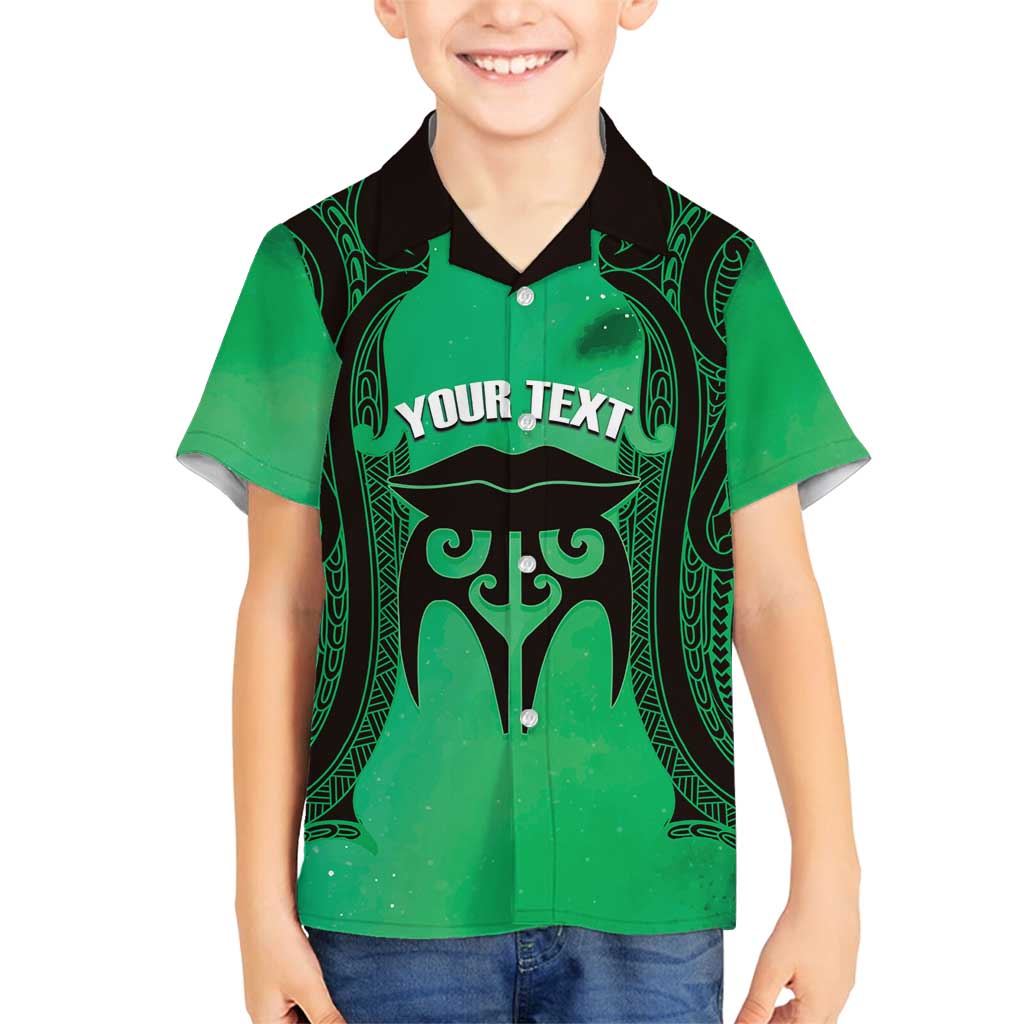 Personalised Moko Kauae New Zealand Family Matching Long Sleeve Bodycon Dress and Hawaiian Shirt Maori Chin Tattoo Green - Polynesian Pride