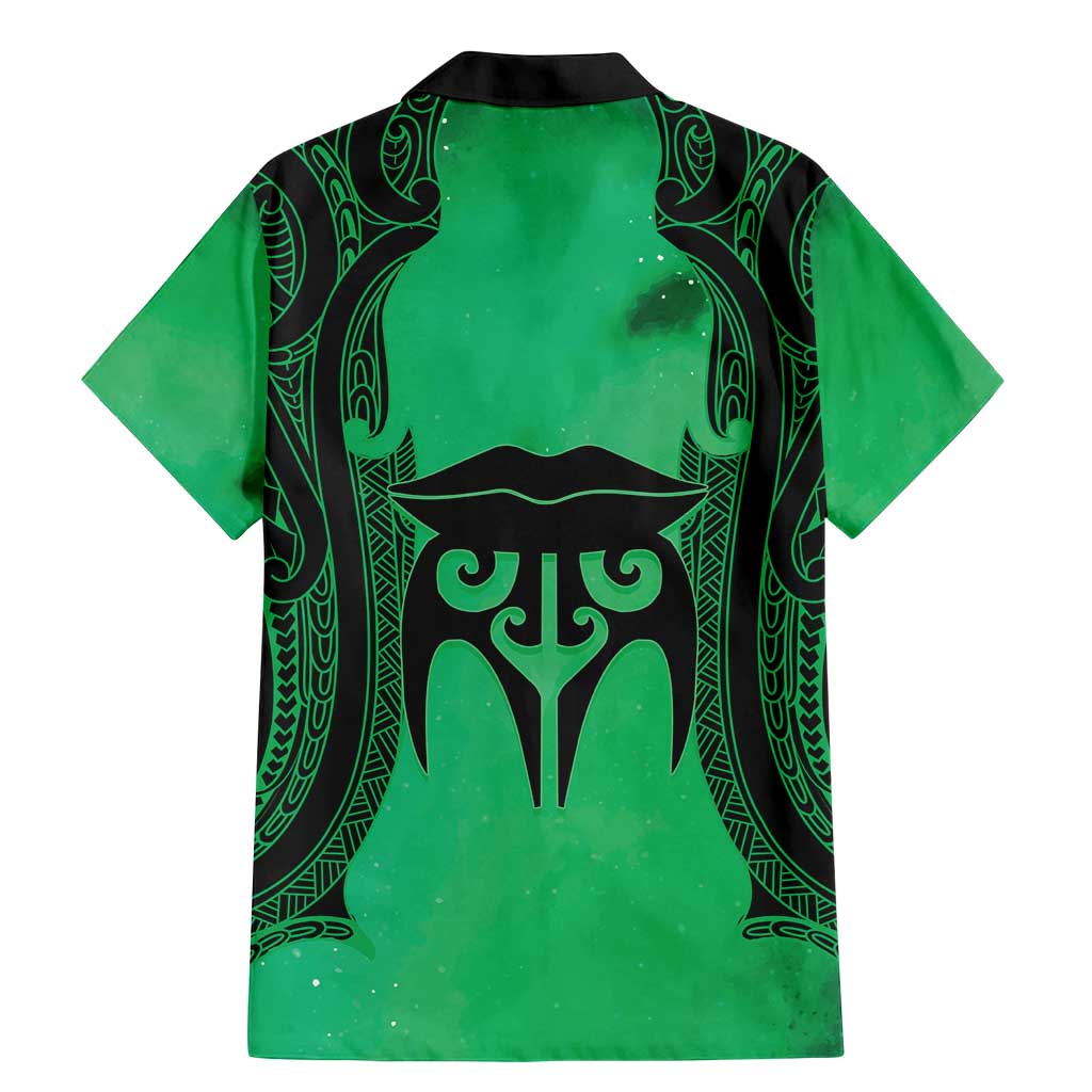 Personalised Moko Kauae New Zealand Family Matching Mermaid Dress and Hawaiian Shirt Maori Chin Tattoo Green - Polynesian Pride
