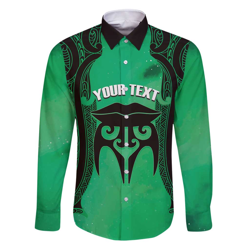 Personalised Moko Kauae New Zealand Family Matching Puletasi and Hawaiian Shirt Maori Chin Tattoo Green - Polynesian Pride