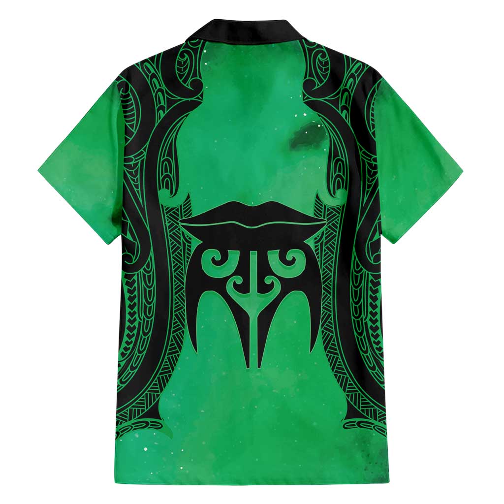 Personalised Moko Kauae New Zealand Family Matching Short Sleeve Bodycon Dress and Hawaiian Shirt Maori Chin Tattoo Green - Polynesian Pride