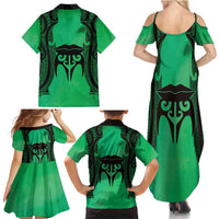 Personalised Moko Kauae New Zealand Family Matching Summer Maxi Dress and Hawaiian Shirt Maori Chin Tattoo Green - Polynesian Pride