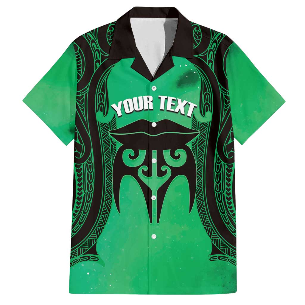 Personalised Moko Kauae New Zealand Family Matching Summer Maxi Dress and Hawaiian Shirt Maori Chin Tattoo Green - Polynesian Pride