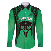 Personalised Moko Kauae New Zealand Family Matching Tank Maxi Dress and Hawaiian Shirt Maori Chin Tattoo Green - Polynesian Pride