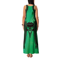 Personalised Moko Kauae New Zealand Family Matching Tank Maxi Dress and Hawaiian Shirt Maori Chin Tattoo Green - Polynesian Pride