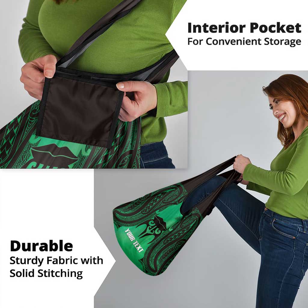 Personalised Moko Kauae New Zealand Grocery Bag Maori Chin Tattoo Green - Polynesian Pride