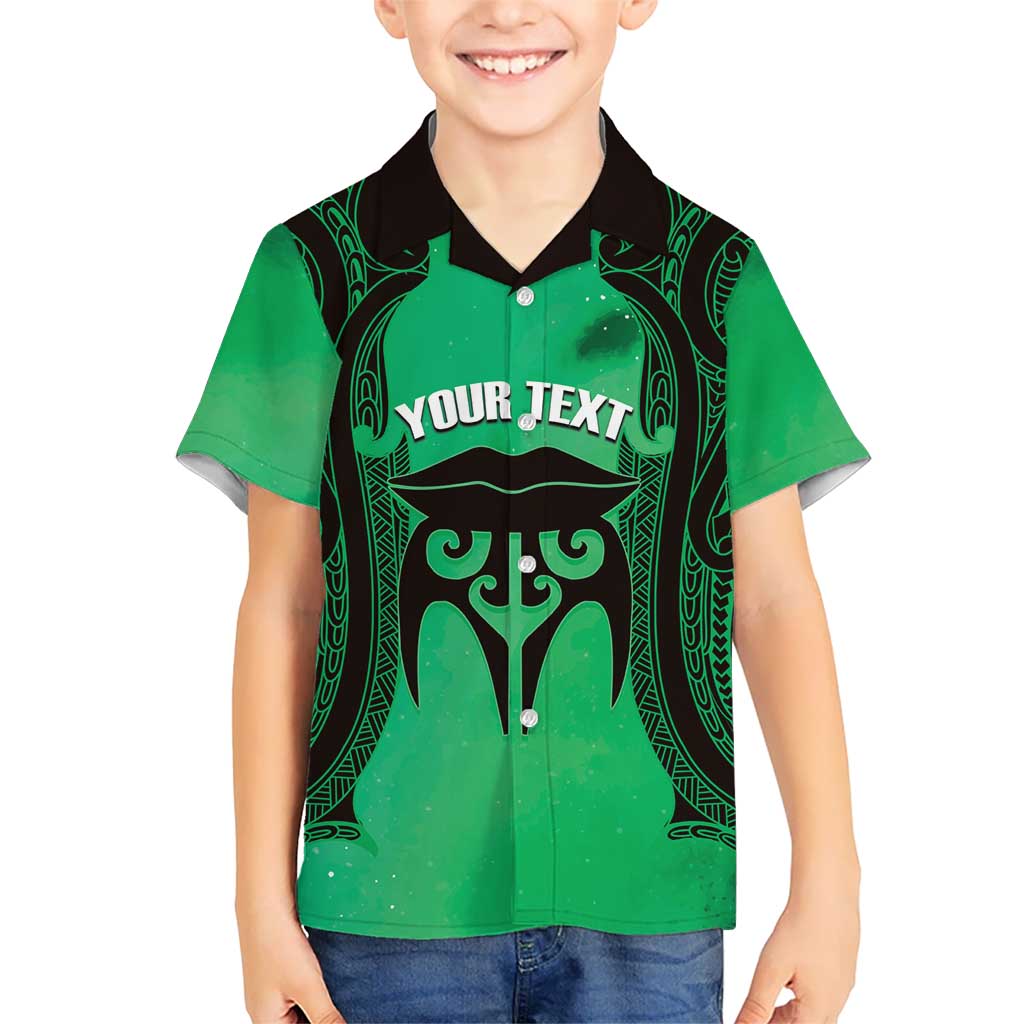Personalised Moko Kauae New Zealand Kid Hawaiian Shirt Maori Chin Tattoo Green - Polynesian Pride