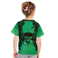 Personalised Moko Kauae New Zealand Kid T Shirt Maori Chin Tattoo Green - Polynesian Pride