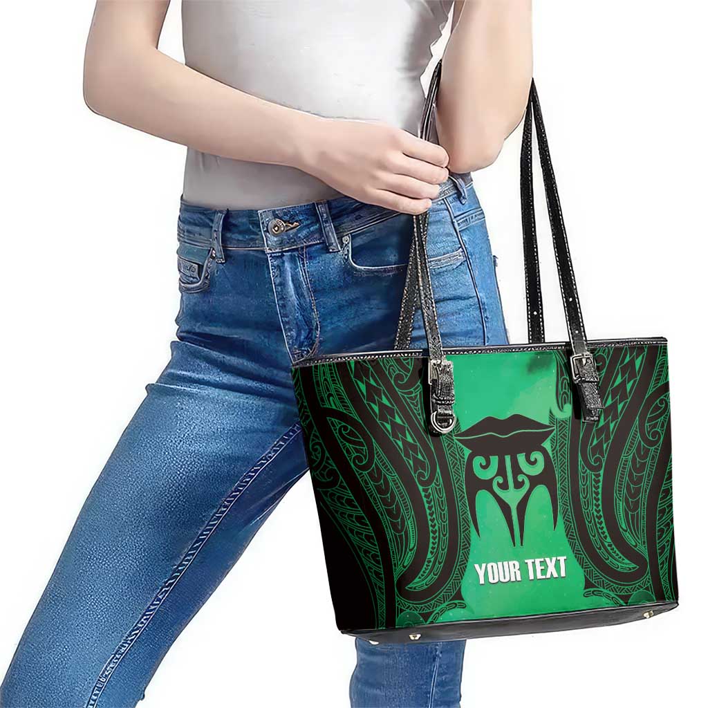 Personalised Moko Kauae New Zealand Leather Tote Bag Maori Chin Tattoo Green - Polynesian Pride
