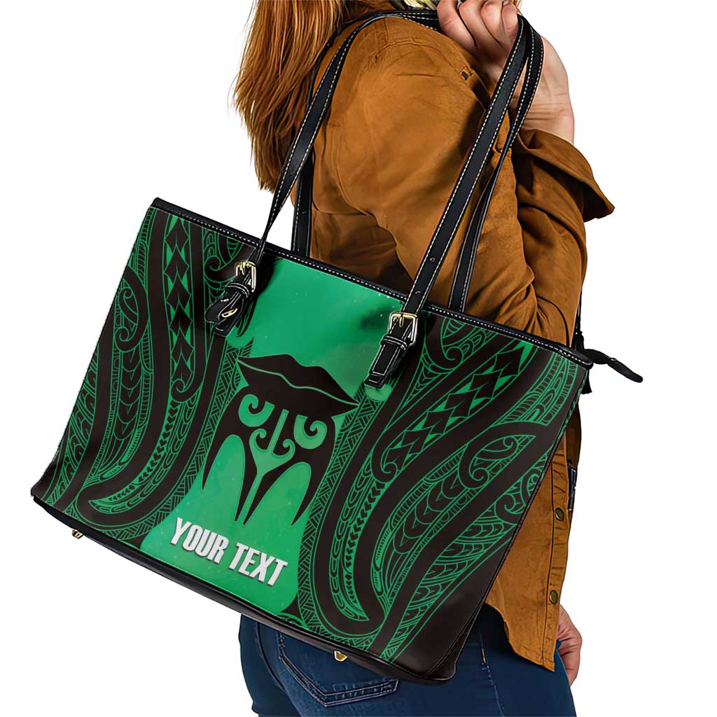 Personalised Moko Kauae New Zealand Leather Tote Bag Maori Chin Tattoo Green - Polynesian Pride