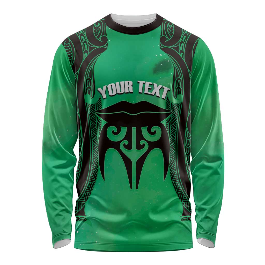 Personalised Moko Kauae New Zealand Long Sleeve Shirt Maori Chin Tattoo Green - Polynesian Pride