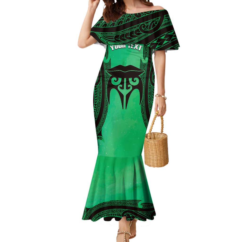 Personalised Moko Kauae New Zealand Mermaid Dress Maori Chin Tattoo Green - Polynesian Pride