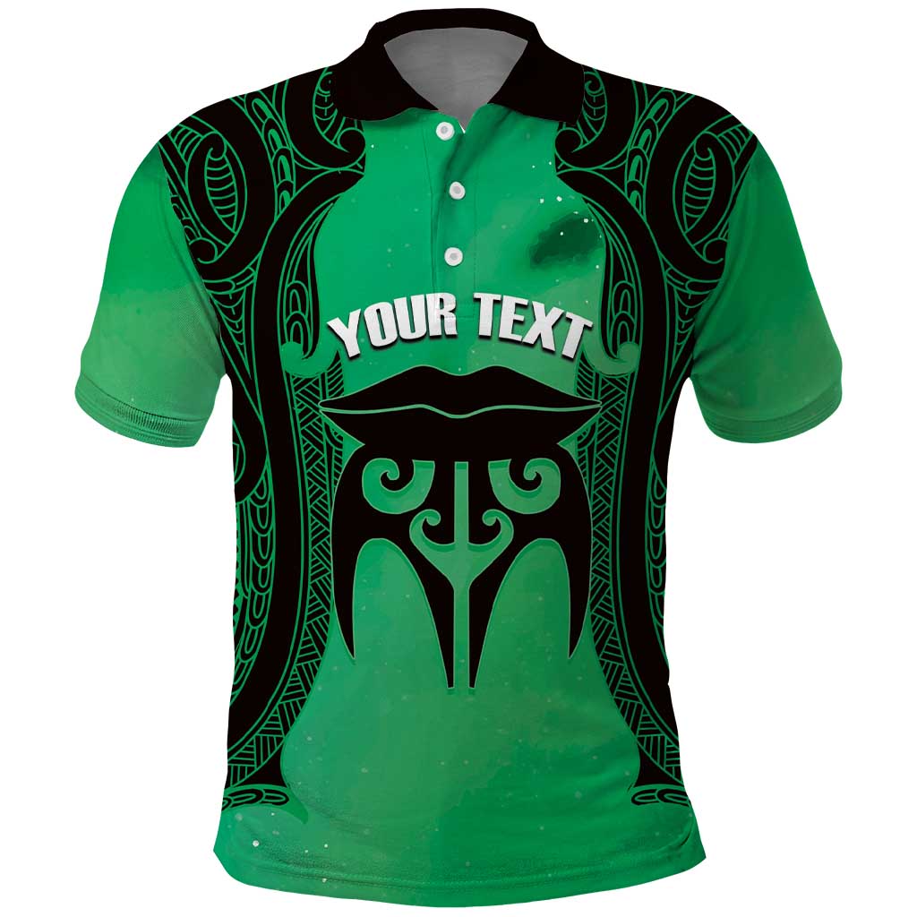 Personalised Moko Kauae New Zealand Polo Shirt Maori Chin Tattoo Green - Polynesian Pride