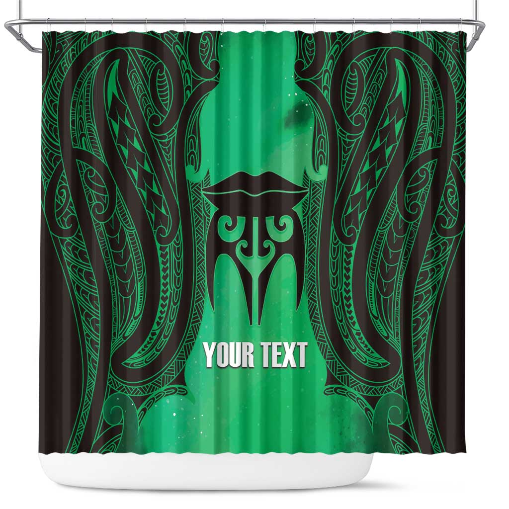 Personalised Moko Kauae New Zealand Shower Curtain Maori Chin Tattoo Green - Polynesian Pride