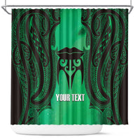 Personalised Moko Kauae New Zealand Shower Curtain Maori Chin Tattoo Green - Polynesian Pride