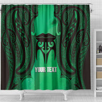 Personalised Moko Kauae New Zealand Shower Curtain Maori Chin Tattoo Green - Polynesian Pride