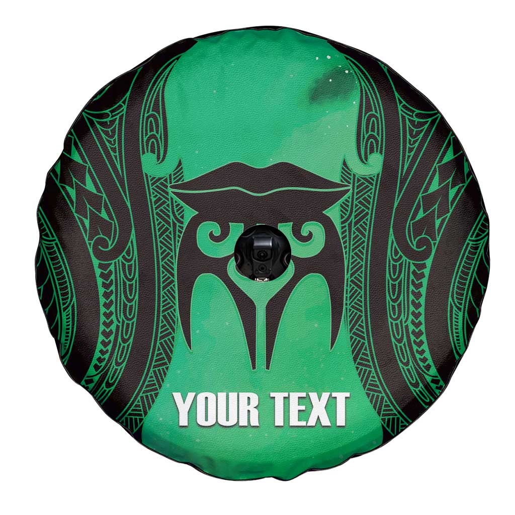 Personalised Moko Kauae New Zealand Spare Tire Cover Maori Chin Tattoo Green - Polynesian Pride