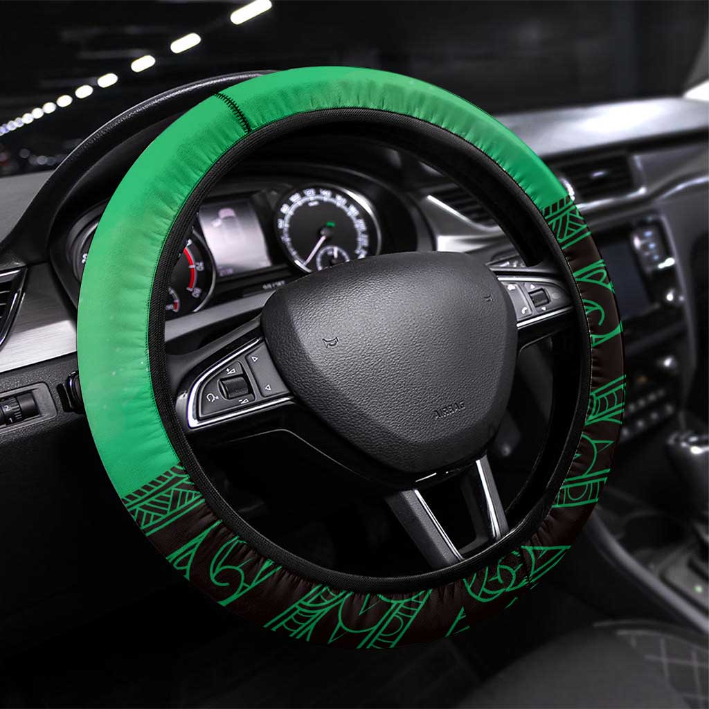 Moko Kauae New Zealand Steering Wheel Cover Maori Chin Tattoo Green - Polynesian Pride