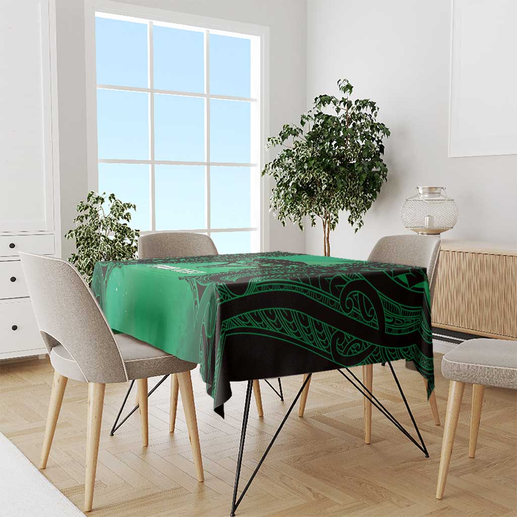 Personalised Moko Kauae New Zealand Tablecloth Maori Chin Tattoo Green - Polynesian Pride