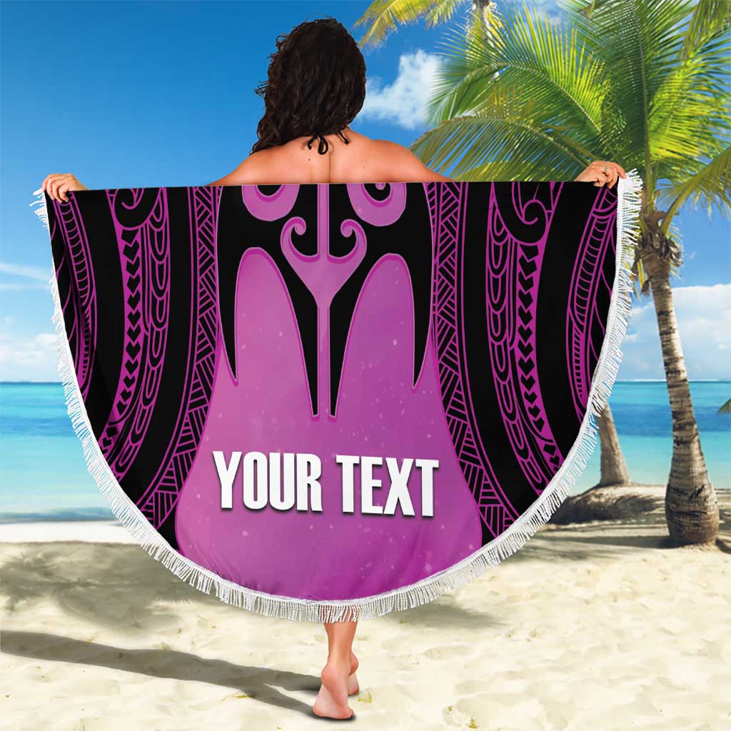 Personalised Moko Kauae New Zealand Beach Blanket Maori Chin Tattoo Pink - Polynesian Pride