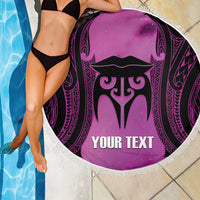 Personalised Moko Kauae New Zealand Beach Blanket Maori Chin Tattoo Pink - Polynesian Pride