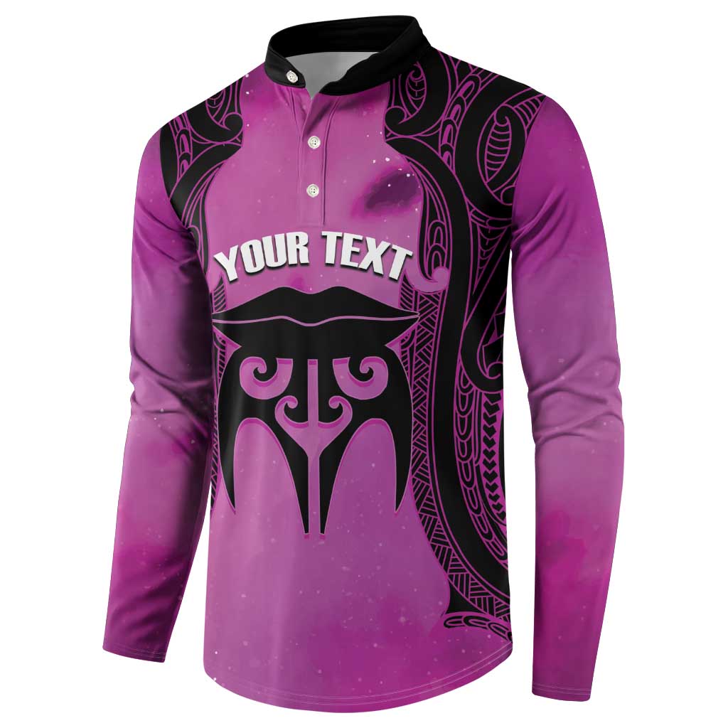 Personalised Moko Kauae New Zealand Button Sweatshirt Maori Chin Tattoo Pink - Polynesian Pride