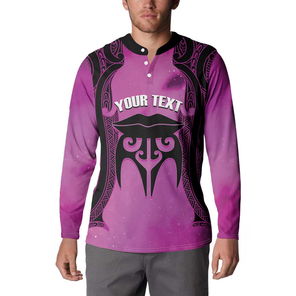 Personalised Moko Kauae New Zealand Button Sweatshirt Maori Chin Tattoo Pink - Polynesian Pride