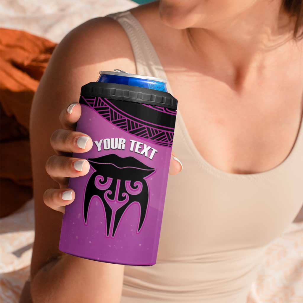 Personalised Moko Kauae New Zealand 4 in 1 Can Cooler Tumbler Maori Chin Tattoo Pink - Polynesian Pride