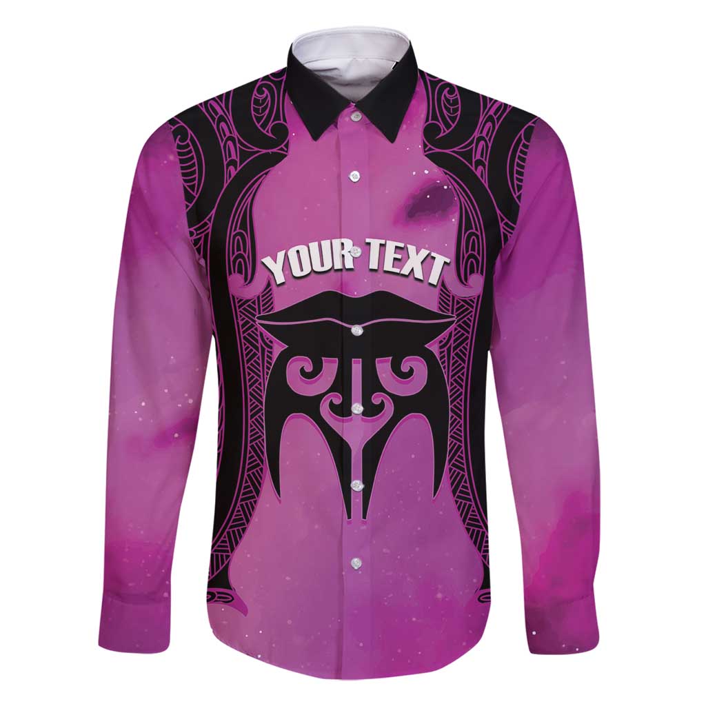 Personalised Moko Kauae New Zealand Family Matching Long Sleeve Bodycon Dress and Hawaiian Shirt Maori Chin Tattoo Pink - Polynesian Pride