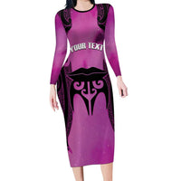 Personalised Moko Kauae New Zealand Family Matching Long Sleeve Bodycon Dress and Hawaiian Shirt Maori Chin Tattoo Pink - Polynesian Pride