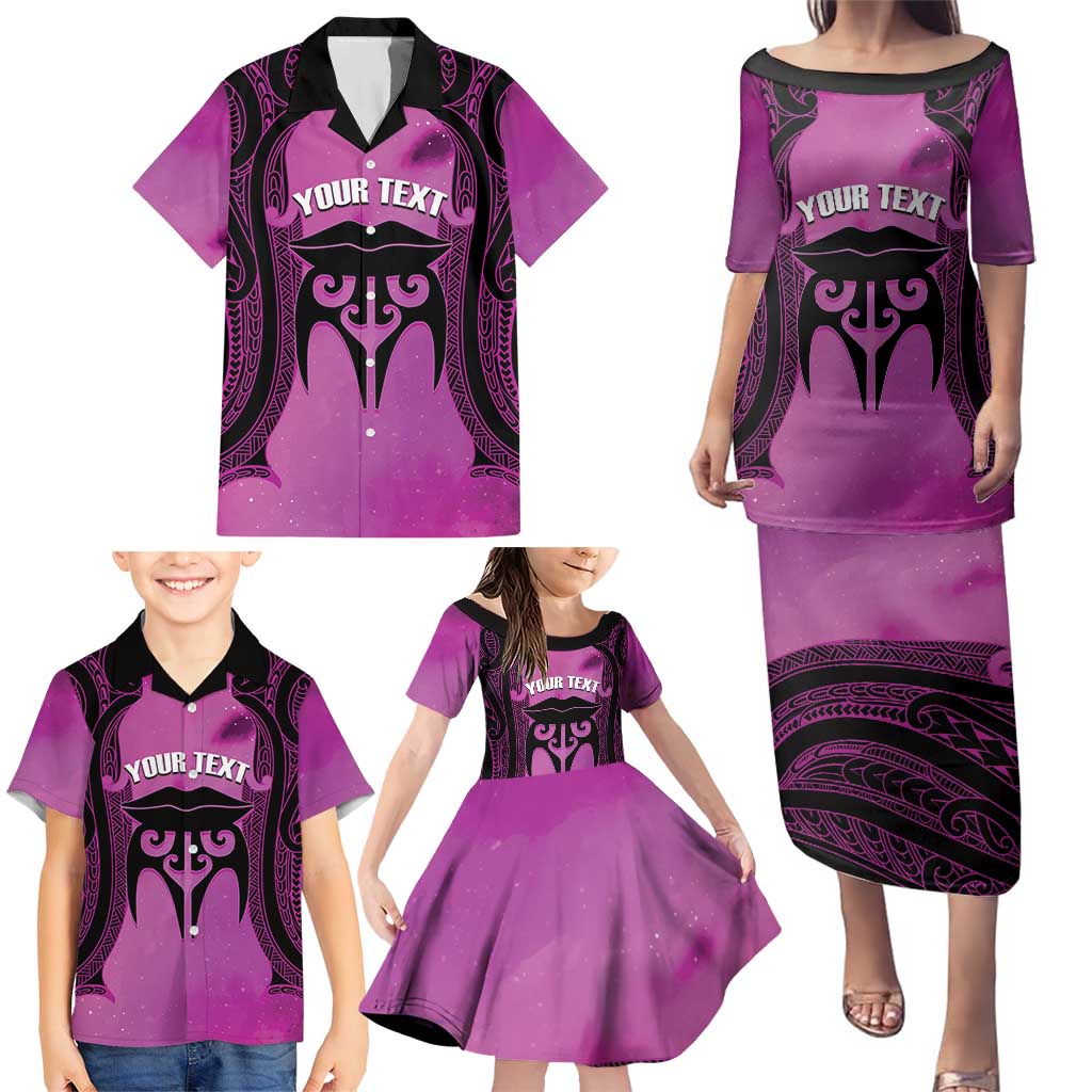 Personalised Moko Kauae New Zealand Family Matching Puletasi and Hawaiian Shirt Maori Chin Tattoo Pink - Polynesian Pride