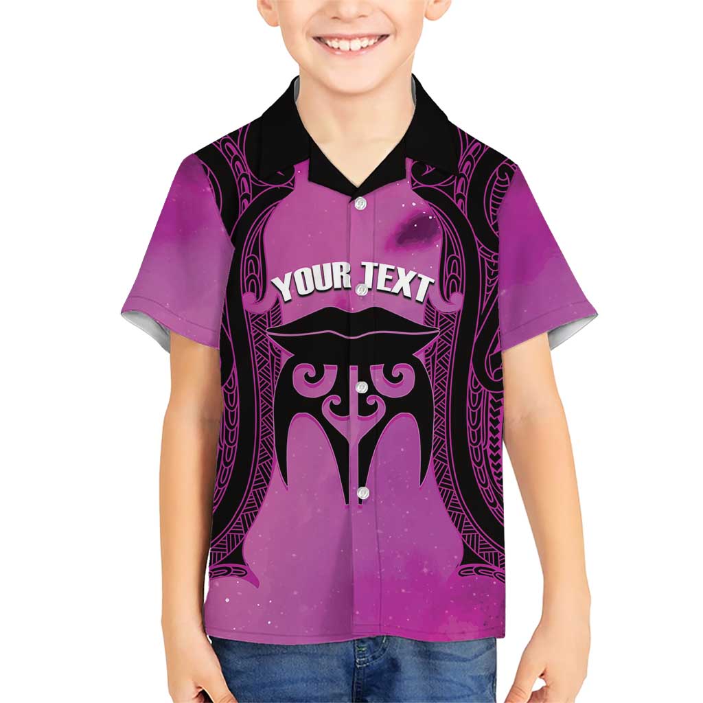 Personalised Moko Kauae New Zealand Family Matching Short Sleeve Bodycon Dress and Hawaiian Shirt Maori Chin Tattoo Pink - Polynesian Pride